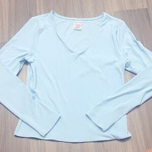 No Boundaries Sky Blue Women's Long Sleeve Blouse,small stain on sleeve and back